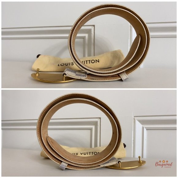 Authentic Louis Vuitton Damier Azur Canvas Leather Voyage Belt Size 80/32 M9837 - Picture 9 of 13